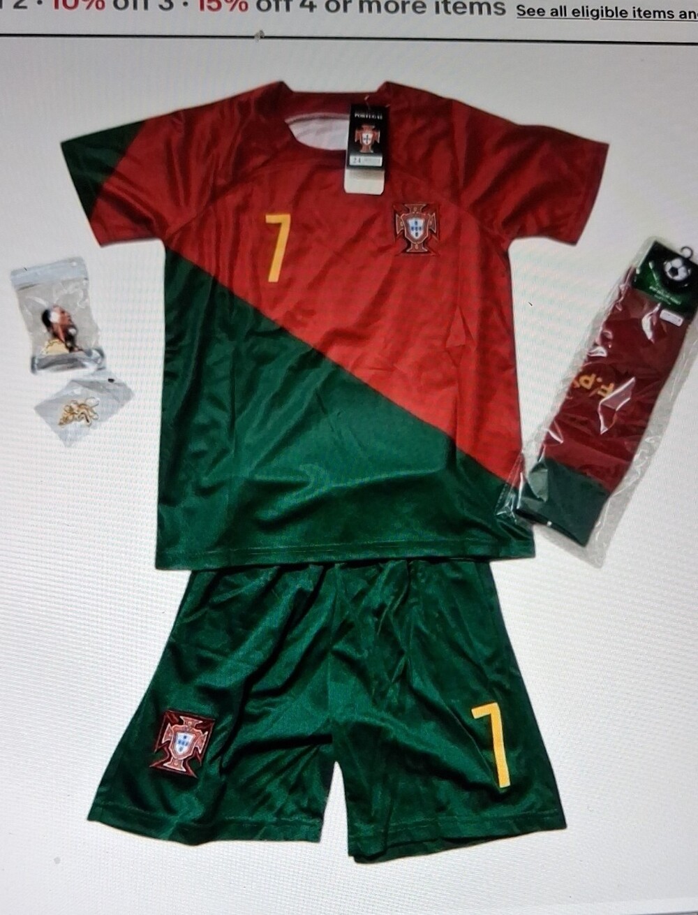 Kids Portugal Soccer Jersey and Shorts Set - Red & Green